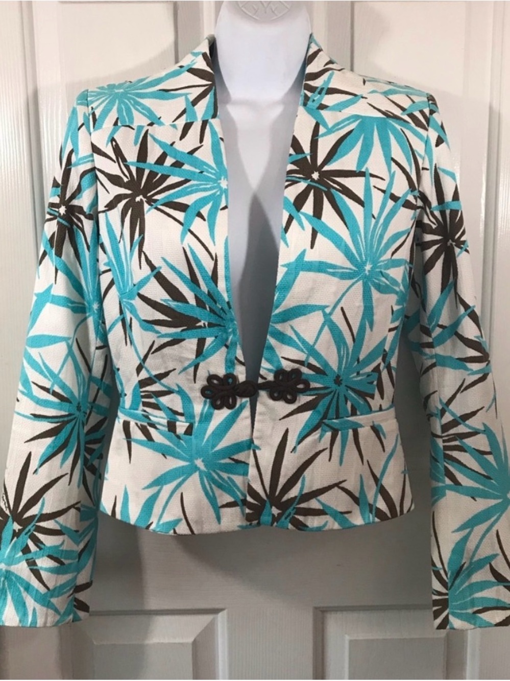 Milly of New York Cotton Palm Tree Blazer Size 2 Resortwear Tropical Hawaiian